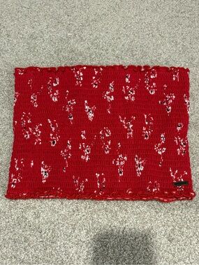 Hollister Red Floral Smocked Tube Crop Top